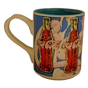 2003 Coca Cola Blue Coffee Mug With Coke Bottles By Gibson